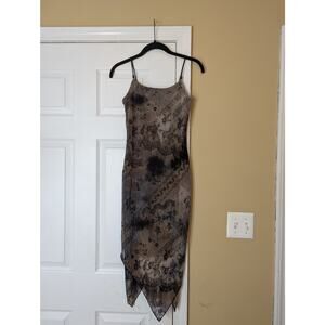 Rave Brown and Black Lace-Print Midi Dress